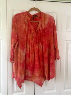New Directions Women's Red-Orange Pintuck Tunic Top